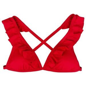 Shade & Shore‎ Bright Red Triangle Ruffle Swim Bikini Top Cross Back Size Small